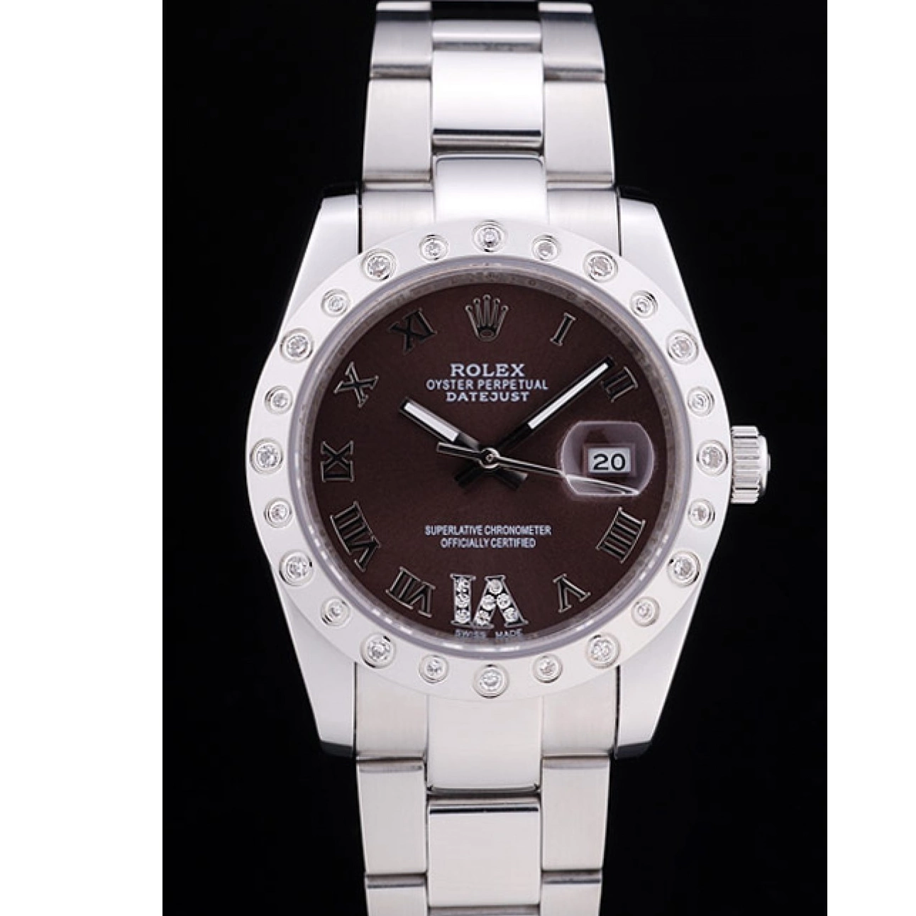 Aaa replica 7466 Dial Rolex Diamond Datejust Brown Bezel 0601